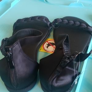 Black satin braided sandals 9.5